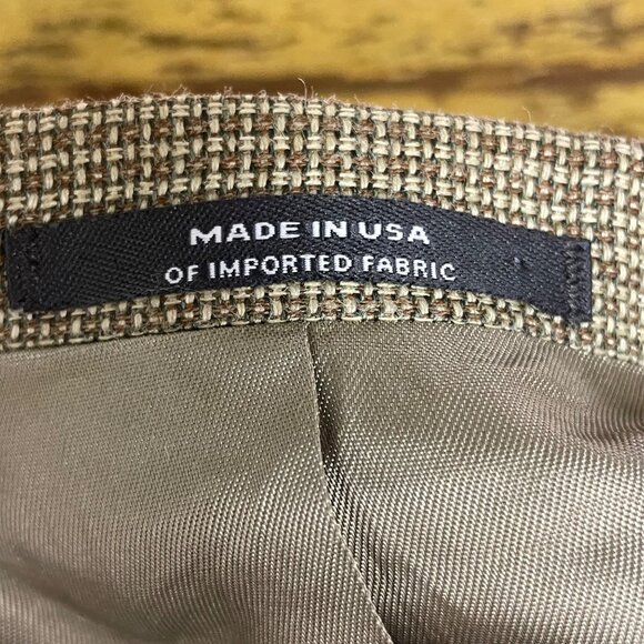Austin Reed Small Checked 2 Button Blazer Tan Cream Sz 41L Made in USA - Picture 7 of 9
